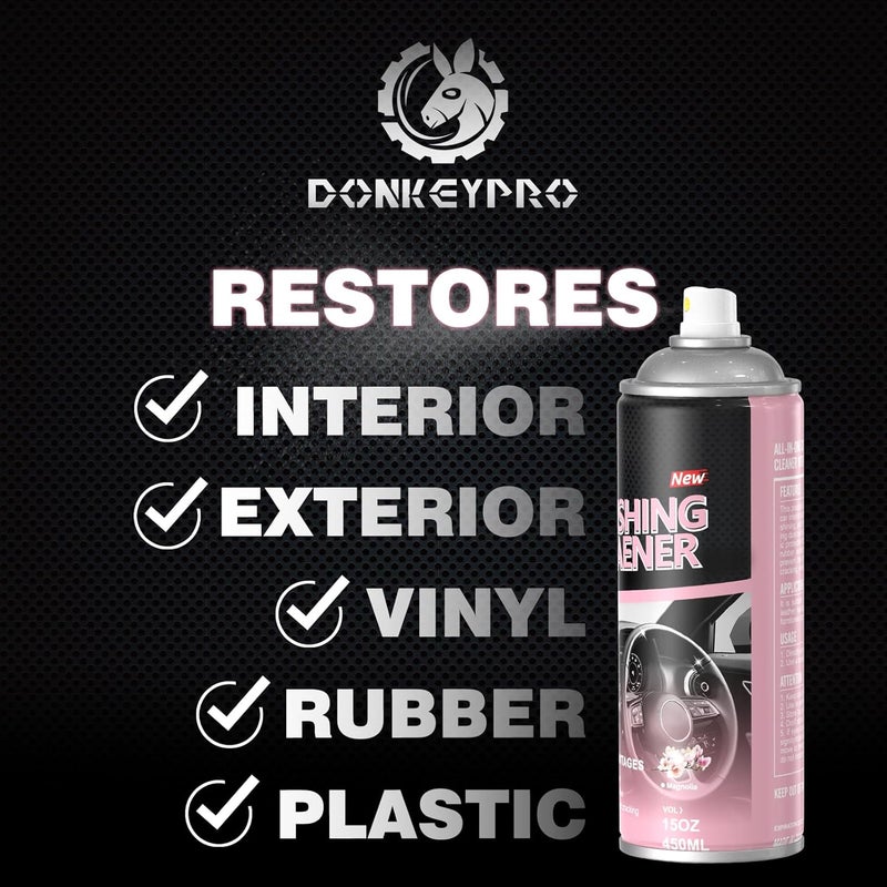 DONKEYPRO منظف تلميع، منظف داخل السيارة - يصد الغبار والبقع، يستعيد ويحمي البلاستيك، الفينيل، مقاعد الجلد - واقي من الأشعة فوق البنفسجية، مضاد للشيخوخة، رذاذ تفصيل داخلي مع علبة حديد (2 × 15 أونصة)  - Image 2